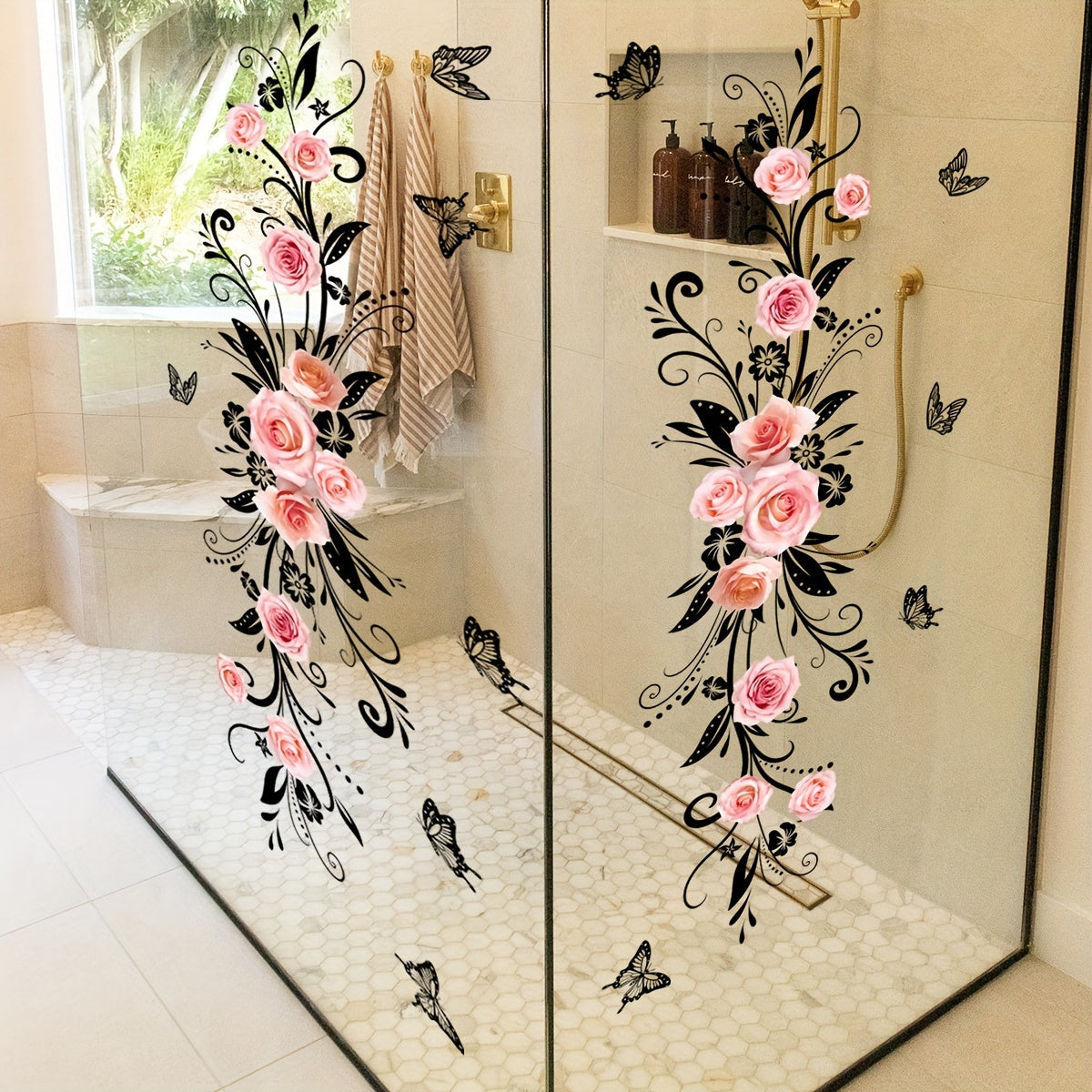 Floral Butterfly Wall Decal for Living Spaces Double-Sided Glass Door Decor
