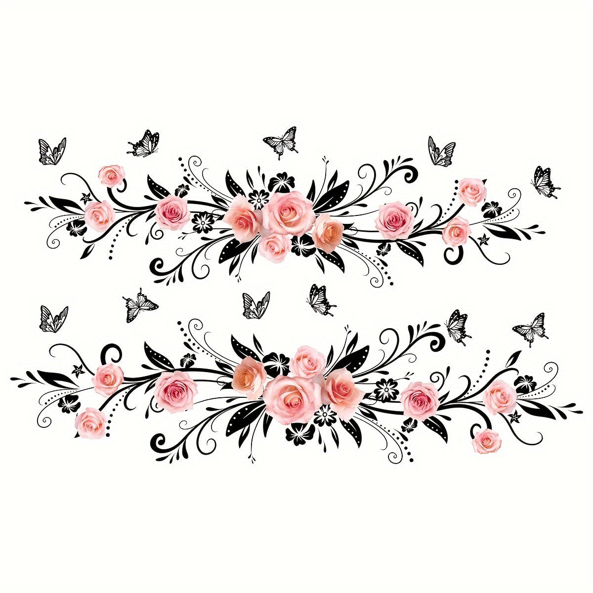 Floral Butterfly Wall Decal for Living Spaces Double-Sided Glass Door Decor