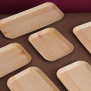 Set of 5 Biodegradable Wood Grain Disposable Paper Plates Rectangular Serving Trays for Parties