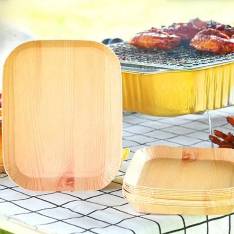 Set of 5 Biodegradable Wood Grain Disposable Paper Plates Rectangular Serving Trays for Parties