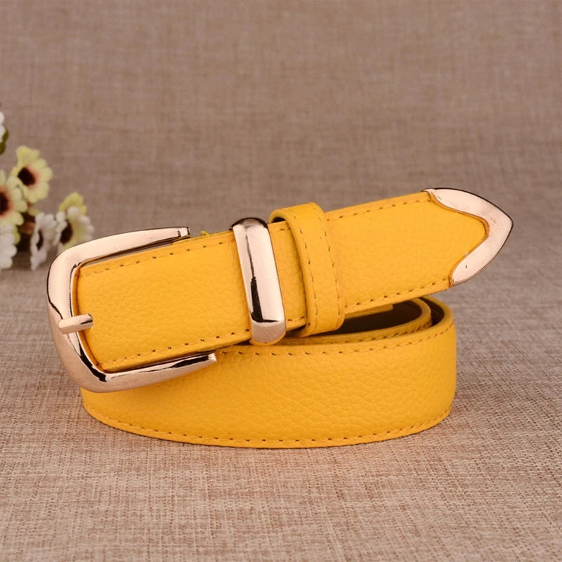Women's PU Leather Belt with Gold Pin Buckle Casual Dress Accessory