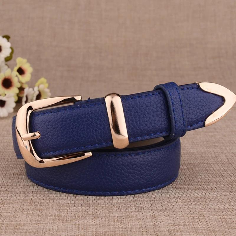 Women's PU Leather Belt with Gold Pin Buckle Casual Dress Accessory