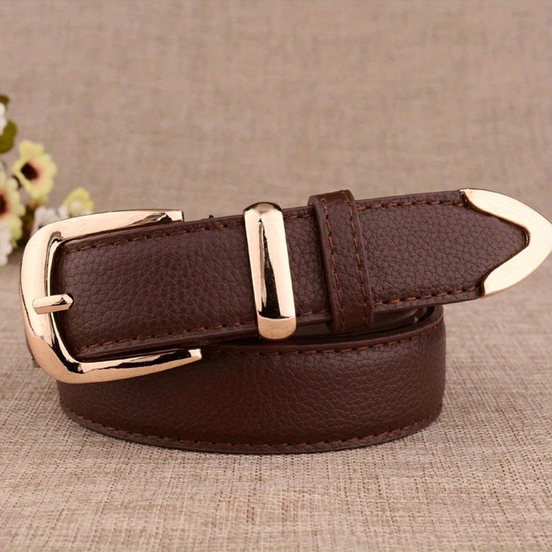 Women's PU Leather Belt with Gold Pin Buckle Casual Dress Accessory