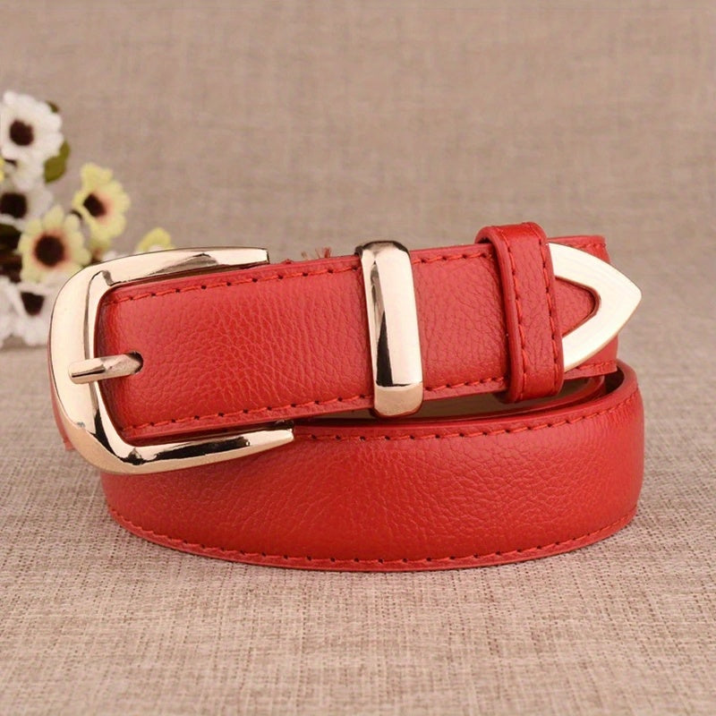 Women's PU Leather Belt with Gold Pin Buckle Casual Dress Accessory