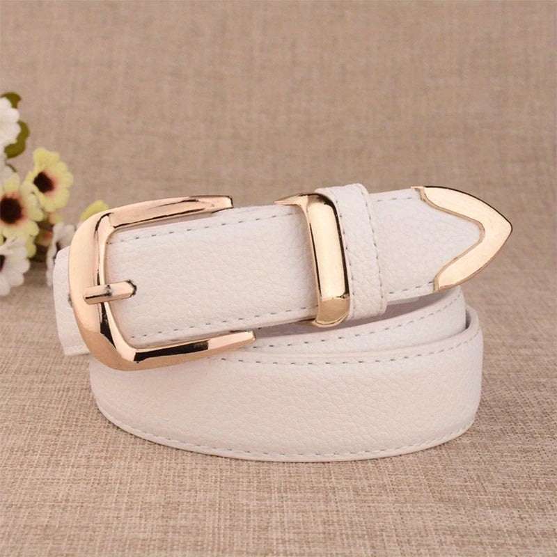 Women's PU Leather Belt with Gold Pin Buckle Casual Dress Accessory