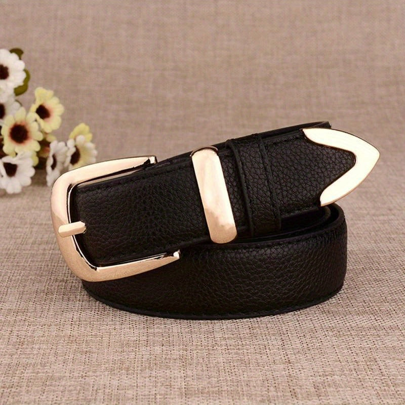 Women's PU Leather Belt with Gold Pin Buckle Casual Dress Accessory