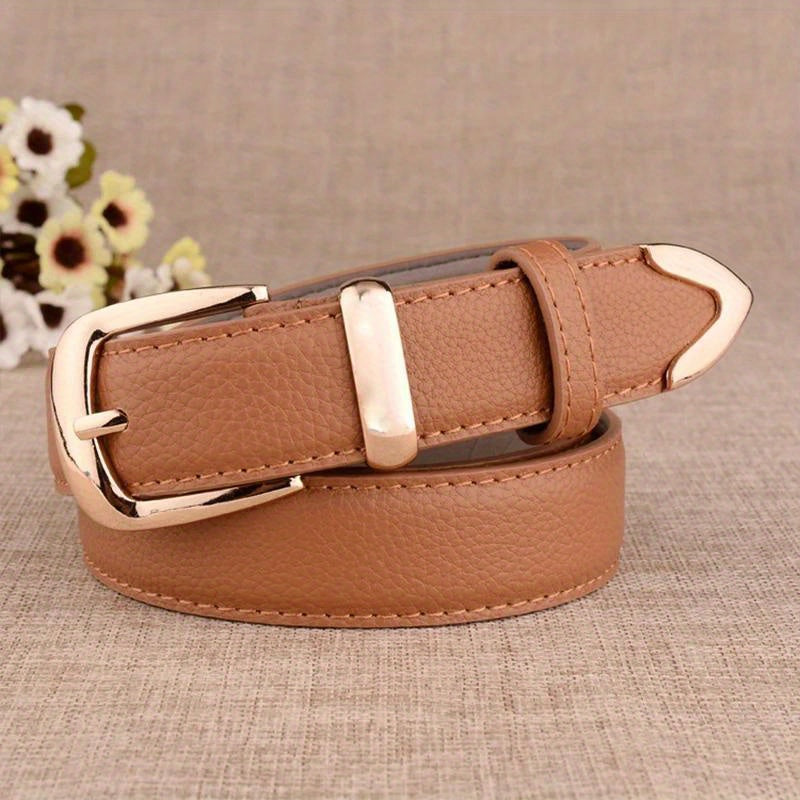 Women's PU Leather Belt with Gold Pin Buckle Casual Dress Accessory