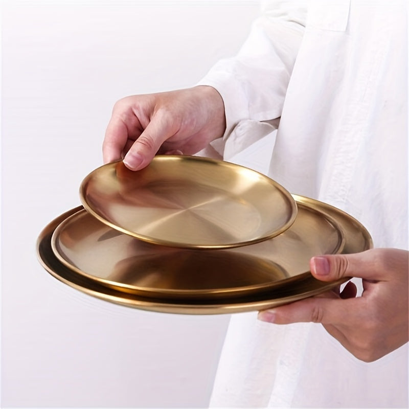 Golden Stainless Steel Serving Tray for BBQ Desserts and Steak
