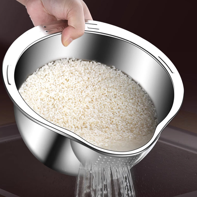 Stainless Steel Rice Washing Basket for Fruits Vegetables Grains Kitchen Utensil