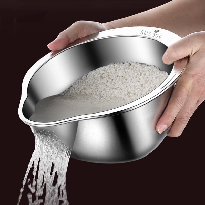 Stainless Steel Rice Washing Basket for Fruits Vegetables Grains Kitchen Utensil