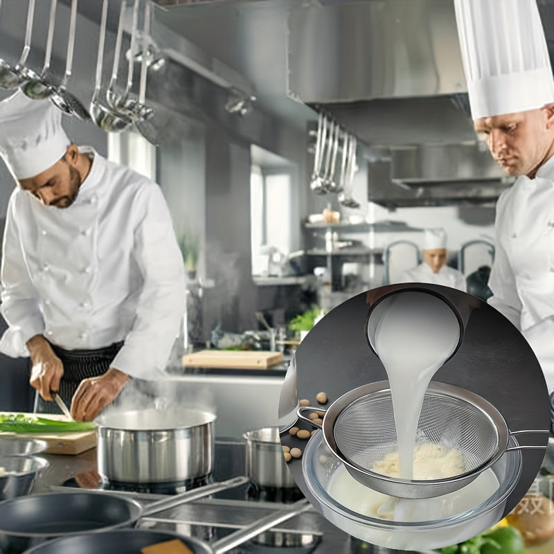 Set of 3 Stainless Steel Kitchen Strainers with Fine Mesh Skimmer Spoon Egg White Separator and Flour Sifter