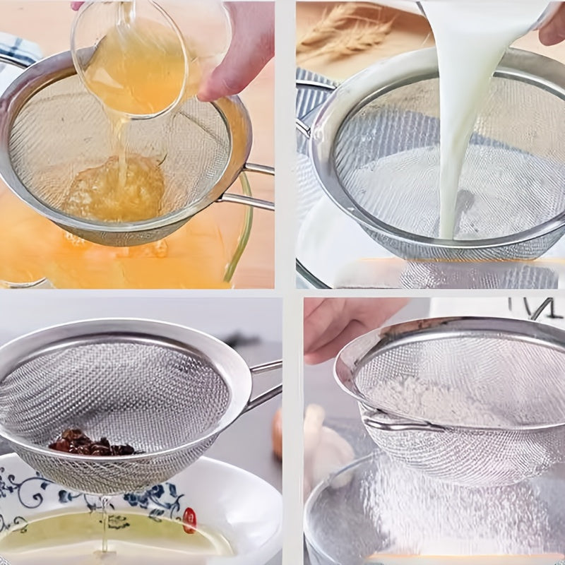 Set of 3 Stainless Steel Kitchen Strainers with Fine Mesh Skimmer Spoon Egg White Separator and Flour Sifter