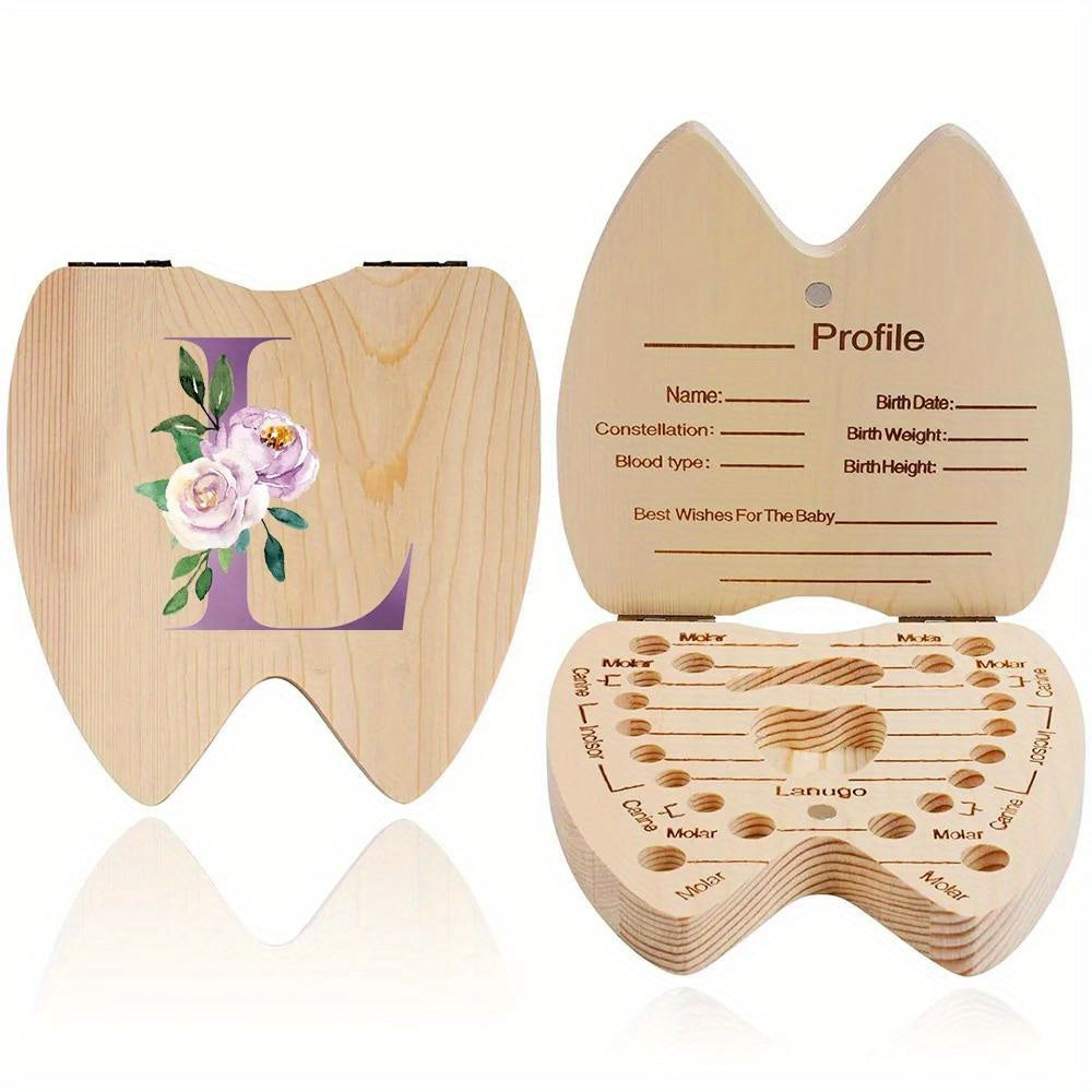 Wooden Keepsake Box for Kids Hexagonal Flip-Top Personalized with Initial and Name Purple Storage for Baby Teeth
