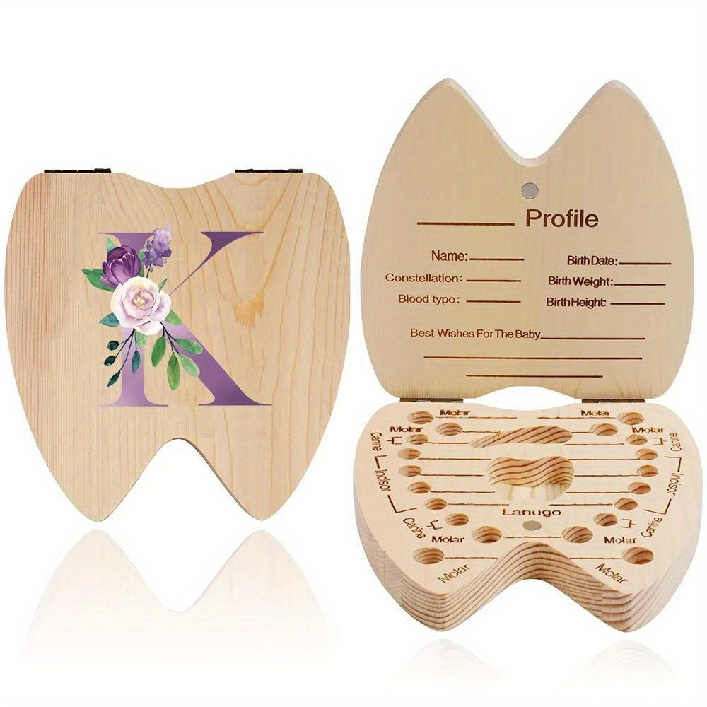 Wooden Keepsake Box for Kids Hexagonal Flip-Top Personalized with Initial and Name Purple Storage for Baby Teeth