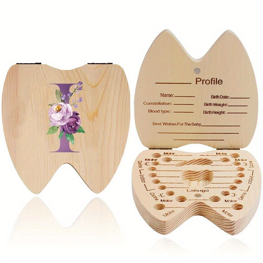 Wooden Keepsake Box for Kids Hexagonal Flip-Top Personalized with Initial and Name Purple Storage for Baby Teeth