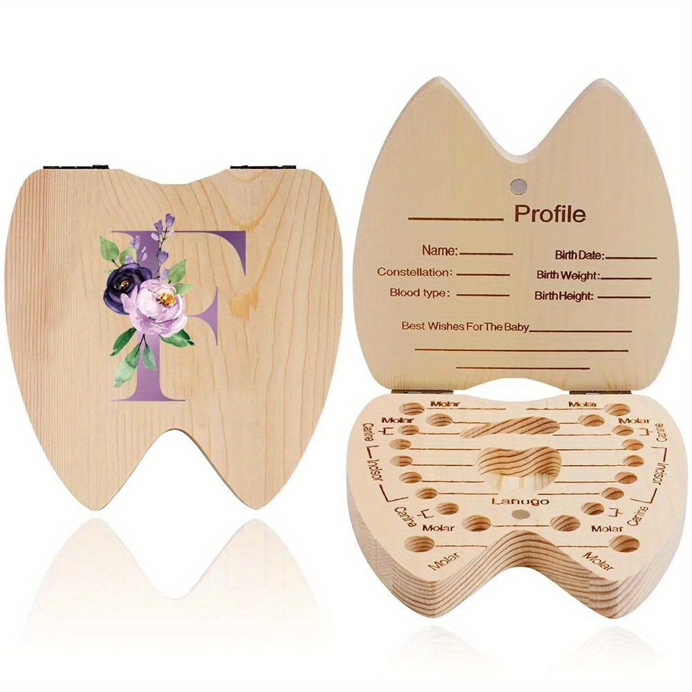 Wooden Keepsake Box for Kids Hexagonal Flip-Top Personalized with Initial and Name Purple Storage for Baby Teeth