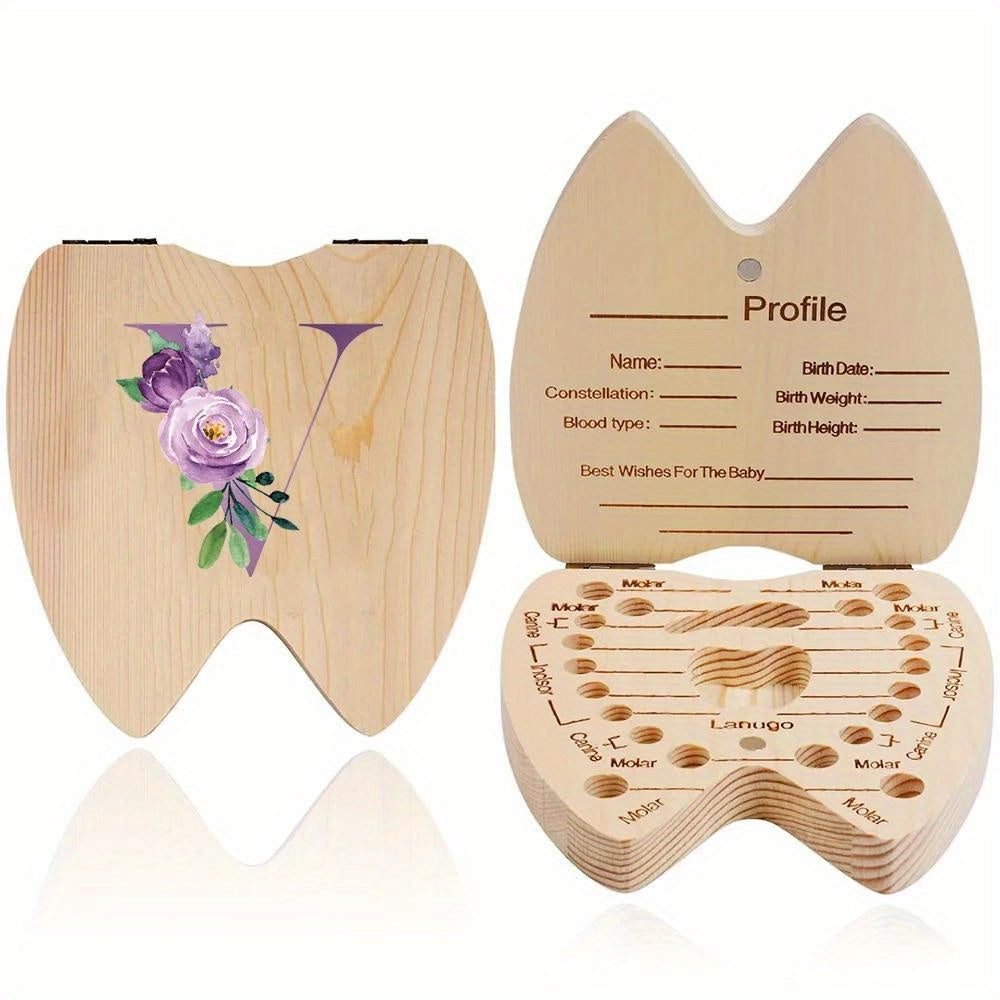 Wooden Keepsake Box for Kids Hexagonal Flip-Top Personalized with Initial and Name Purple Storage for Baby Teeth
