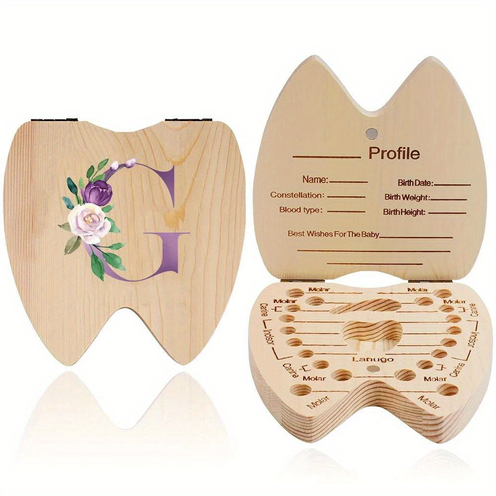 Wooden Keepsake Box for Kids Hexagonal Flip-Top Personalized with Initial and Name Purple Storage for Baby Teeth