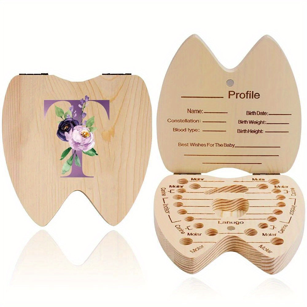 Wooden Keepsake Box for Kids Hexagonal Flip-Top Personalized with Initial and Name Purple Storage for Baby Teeth