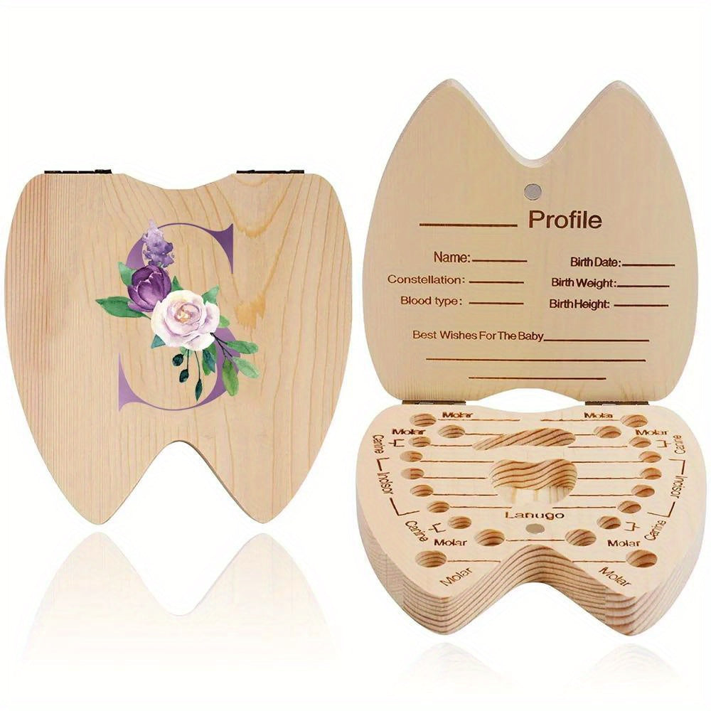 Wooden Keepsake Box for Kids Hexagonal Flip-Top Personalized with Initial and Name Purple Storage for Baby Teeth
