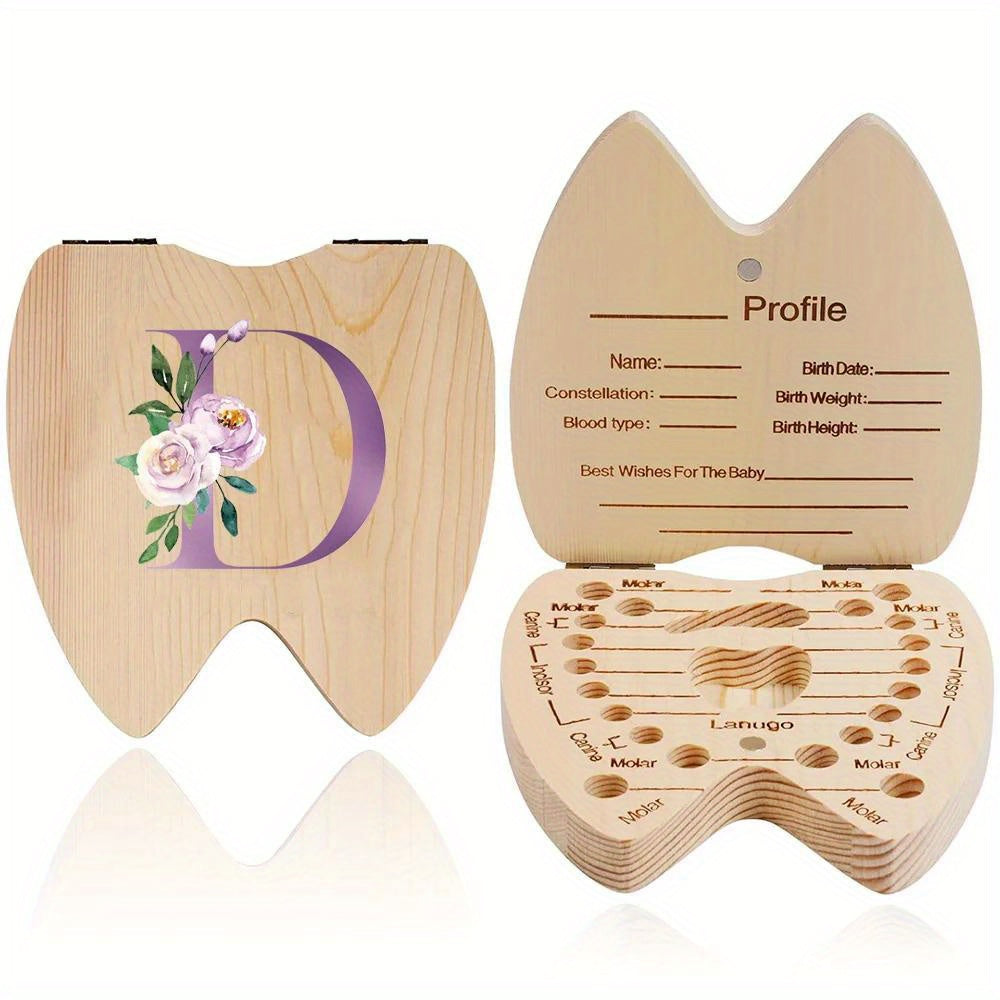 Wooden Keepsake Box for Kids Hexagonal Flip-Top Personalized with Initial and Name Purple Storage for Baby Teeth