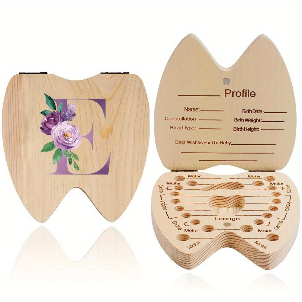 Wooden Keepsake Box for Kids Hexagonal Flip-Top Personalized with Initial and Name Purple Storage for Baby Teeth