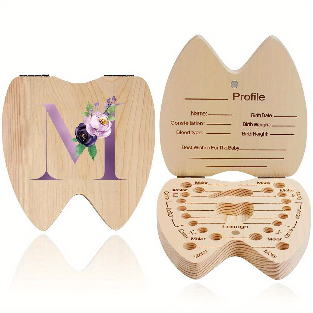 Wooden Keepsake Box for Kids Hexagonal Flip-Top Personalized with Initial and Name Purple Storage for Baby Teeth