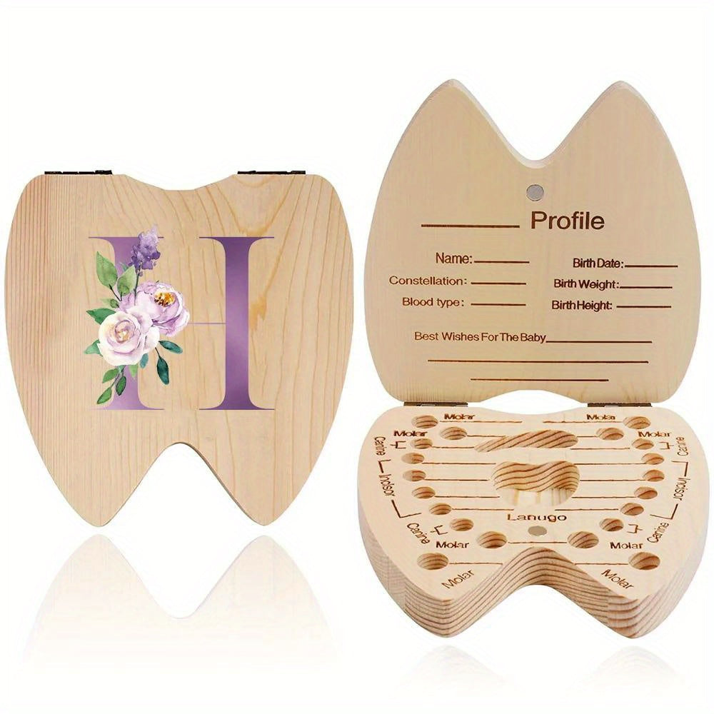 Wooden Keepsake Box for Kids Hexagonal Flip-Top Personalized with Initial and Name Purple Storage for Baby Teeth