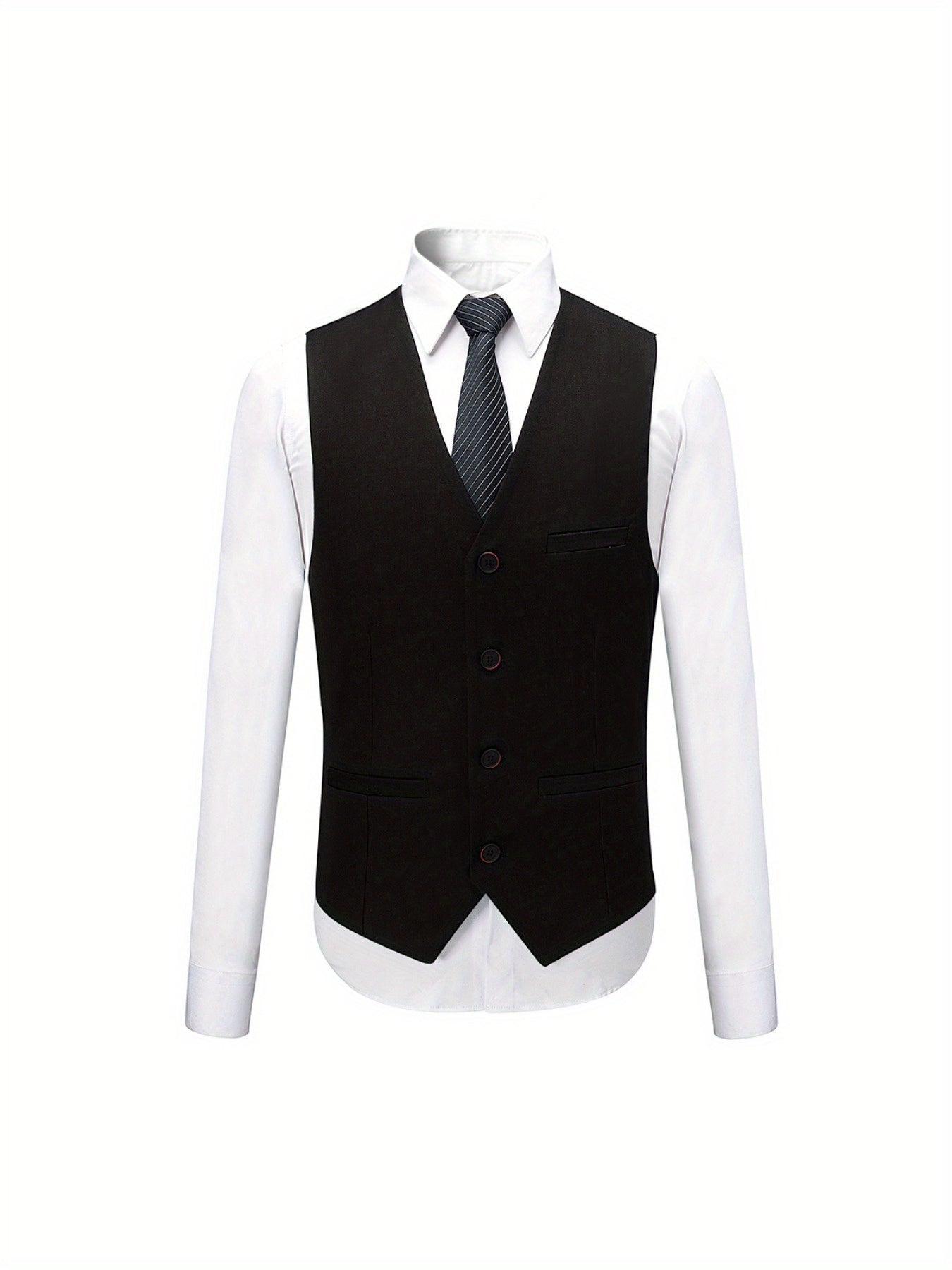 Men's Solid Color Woven Polyester Three-Piece Suit Set with Lapel Collar and Long Sleeves