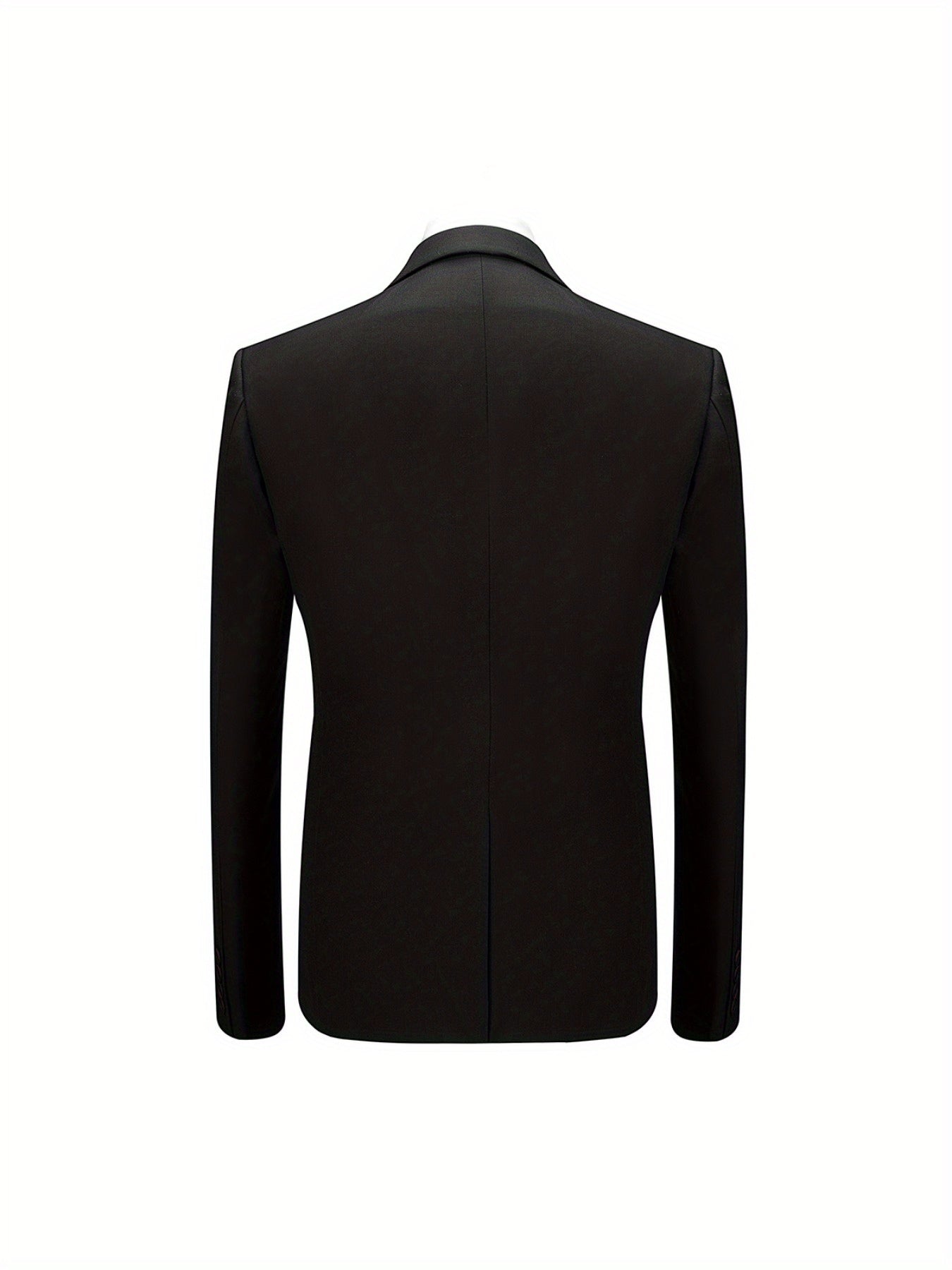 Men's Solid Color Woven Polyester Three-Piece Suit Set with Lapel Collar and Long Sleeves