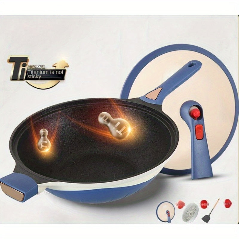 Titanium Wok 32cm with Steamer Non-Stick Flat Bottom for All Stovetops