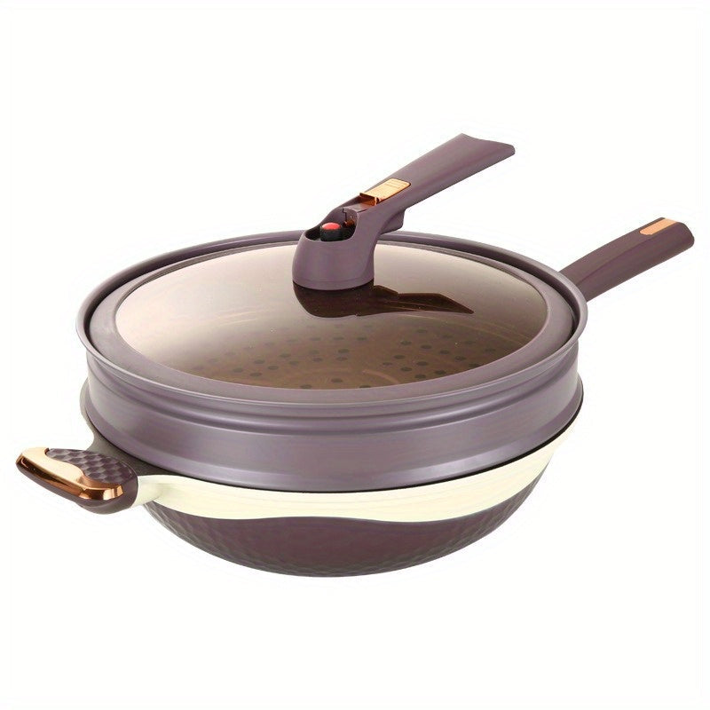 Titanium Wok 32cm with Steamer Non-Stick Flat Bottom for All Stovetops