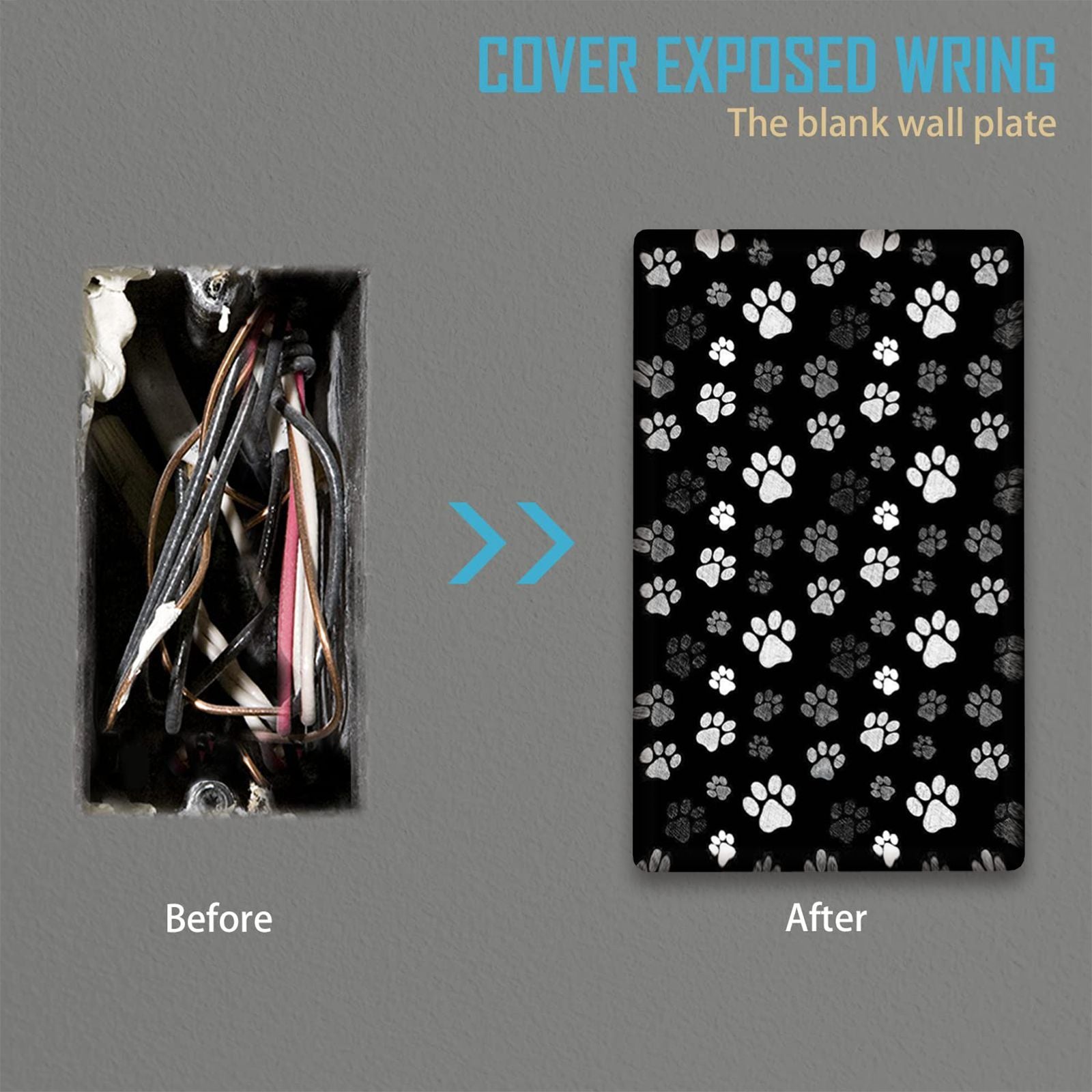 Placa de pared para perro con diseño de huella de pata, cubierta de interruptor de un solo polo, no requiere electricidad, duradera