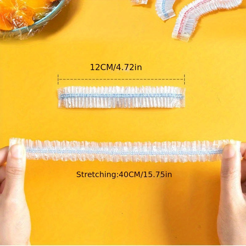 Juego de 100 tapas de silicona reutilizables, tapas elásticas estirables para almacenamiento de alimentos, varios tamaños