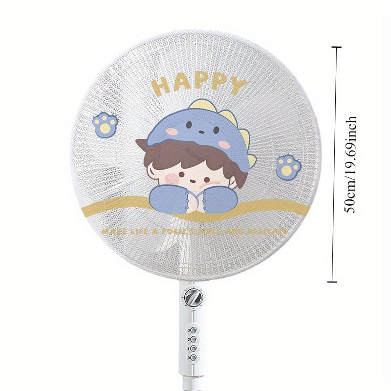 Чехол для вентилятора с рисунком из мультфильма, удобный для детей. Включает все функции для безопасности, защиты от пыли и предотвращения защемления на напольных вентиляторах. Изготовлен из полиэфирного материала, пригодного для ручной стирки.