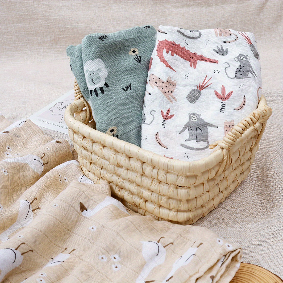 Набор из 3-х бамбуковых муслиновых пеленок с дизайном флейты, двуслойная марлевая ткань, можно стирать вручную, подходит для младенцев и детей в возрасте от 0 до 3 лет, размер 109,98 см x 119,89 см