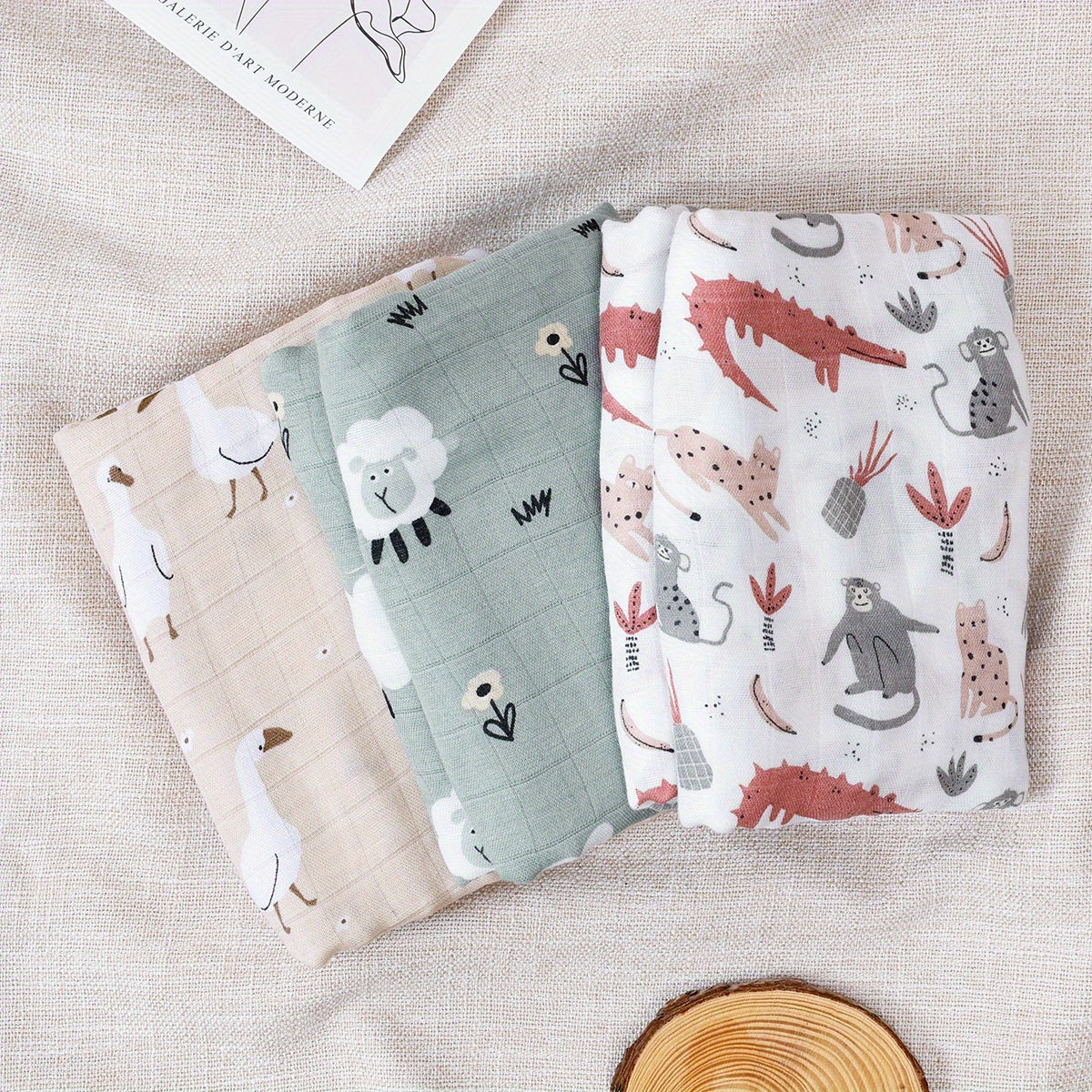 Набор из 3-х бамбуковых муслиновых пеленок с дизайном флейты, двуслойная марлевая ткань, можно стирать вручную, подходит для младенцев и детей в возрасте от 0 до 3 лет, размер 109,98 см x 119,89 см