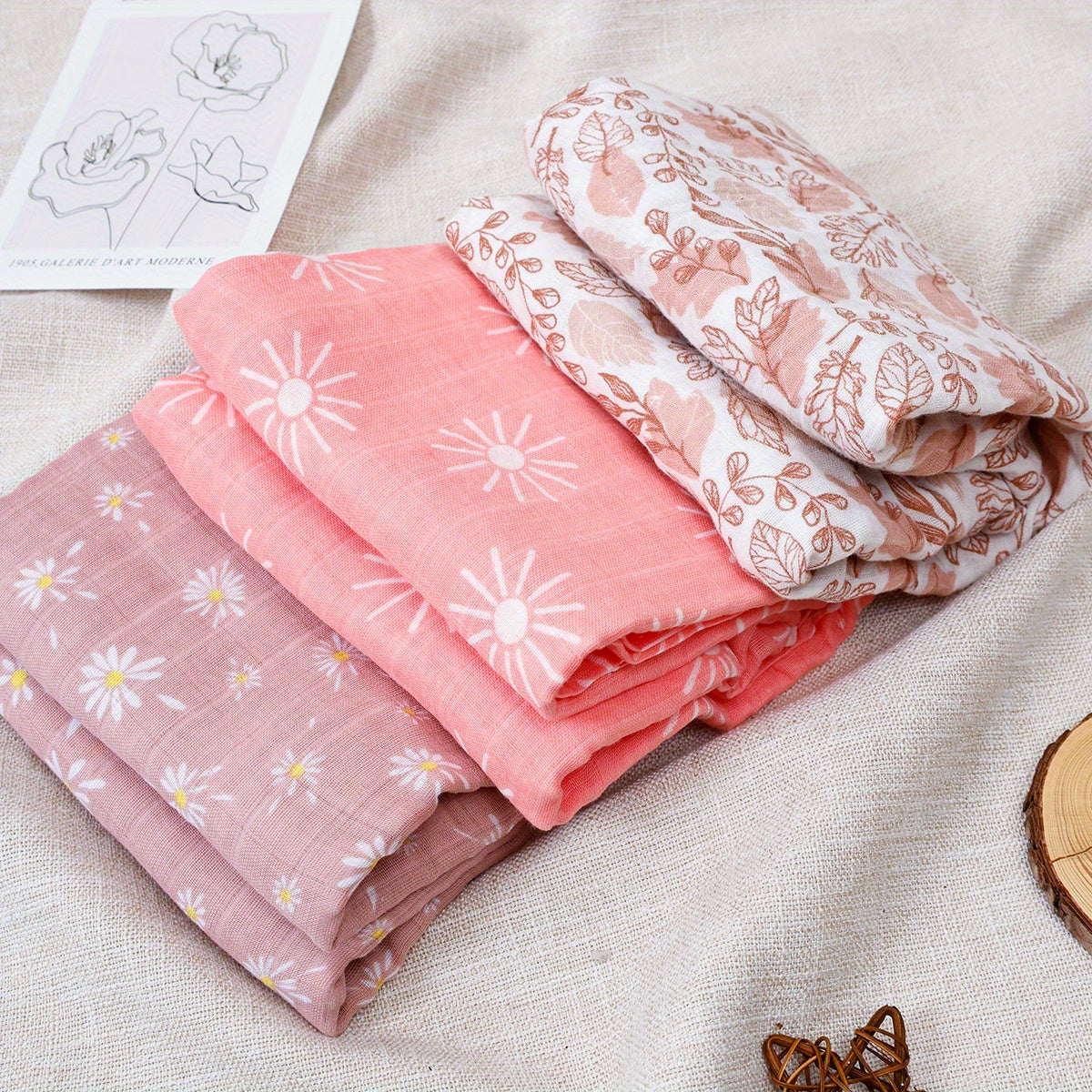 Muslin Swaddle Set for Newborns 3 Pieces Neutral Colors 109x119 cm
