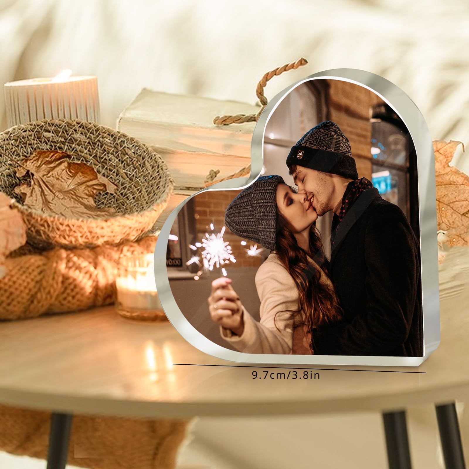 Personalized Heart Acrylic Photo Plaque for Couples and Gifts