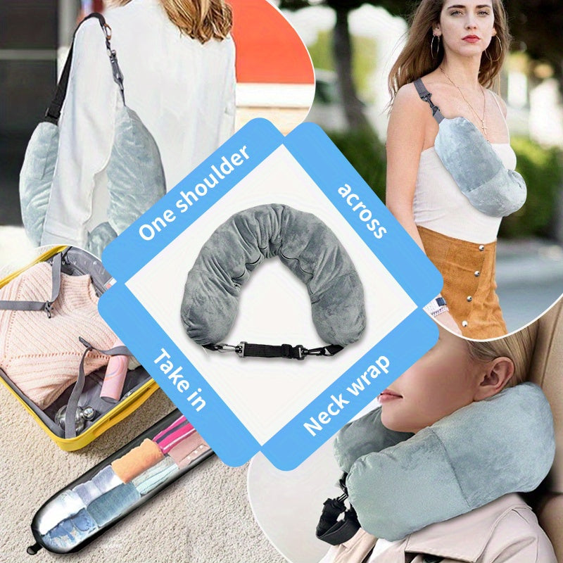 Adjustable Travel Neck Pillow with Long Zipper Hanging Shelf Soft Polyester