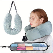 Adjustable Travel Neck Pillow with Long Zipper Hanging Shelf Soft Polyester