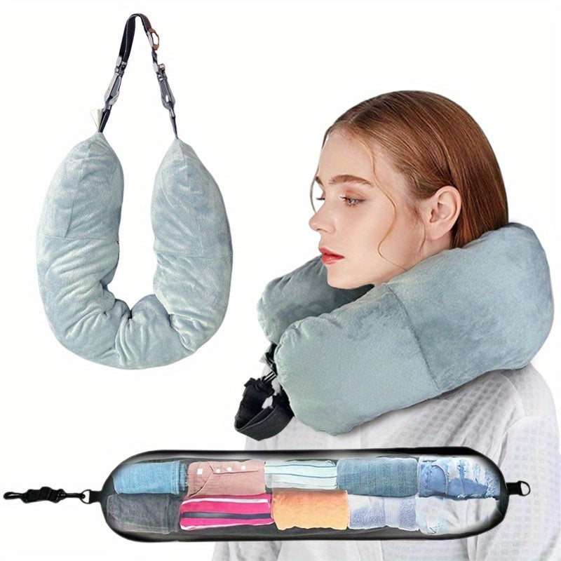 Adjustable Travel Neck Pillow with Long Zipper Hanging Shelf Soft Polyester