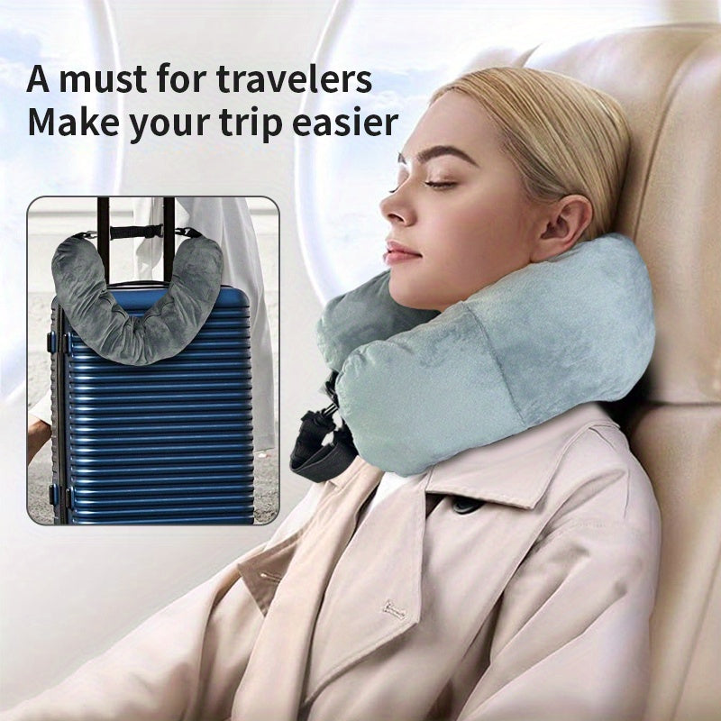 Adjustable Travel Neck Pillow with Long Zipper Hanging Shelf Soft Polyester