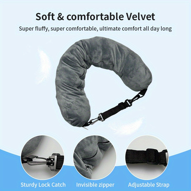 Adjustable Travel Neck Pillow with Long Zipper Hanging Shelf Soft Polyester