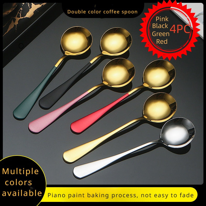 Stainless Steel Long Handle Spoons Set of 4 for Coffee Desserts Home Restaurant