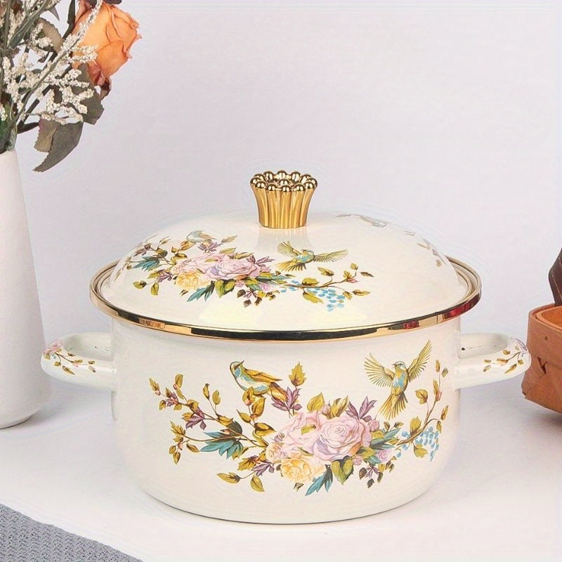Enamel Soup Pot with Double-Ear Handles, Thickened Enamel, Suitable for All Stovetops