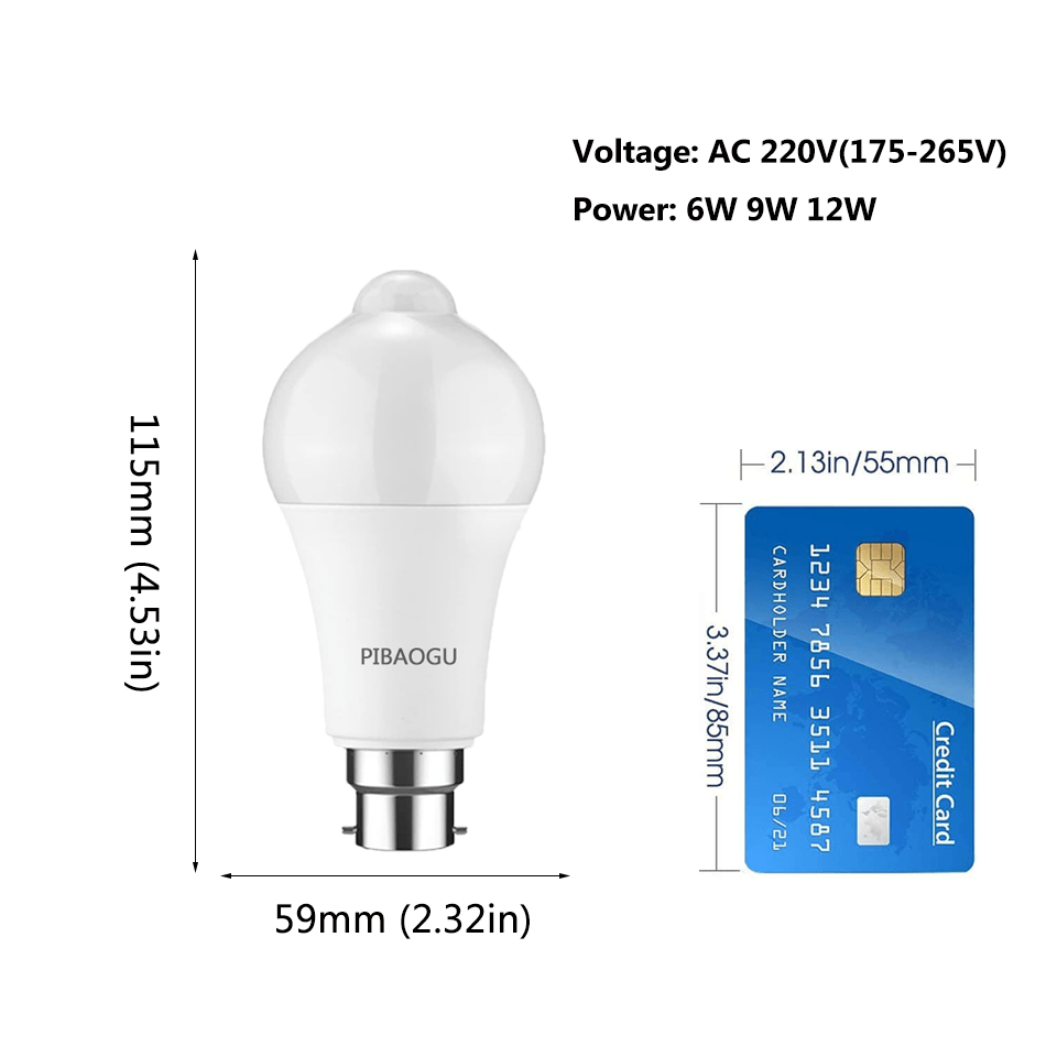 4 Pack B22 PIR Motion Sensor LED Bulb 6W 9W 12W Cold White Warm White Energy Saving
