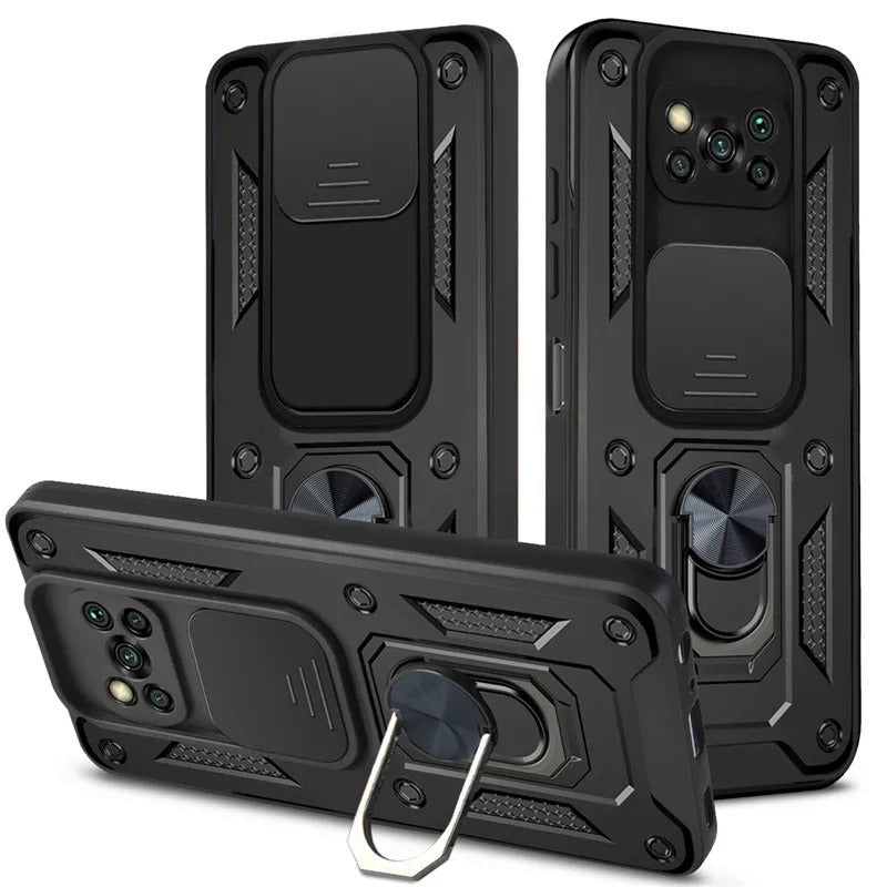 Xiaomi Poco X3 Case with Sliding Lens Protection and 360° Rotating Bracket TPU Armor Cover