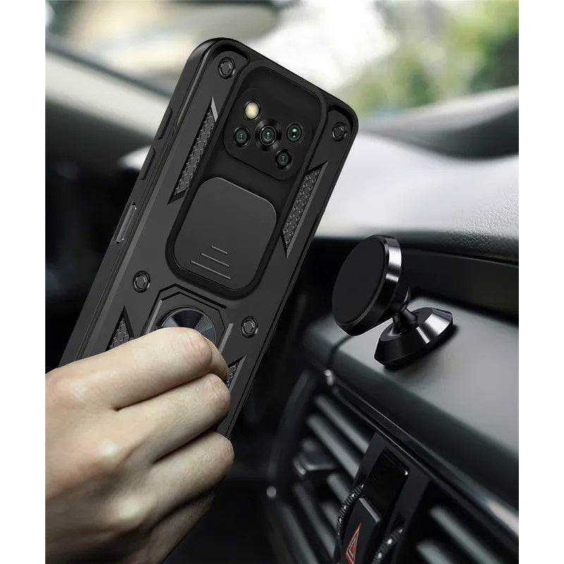 Xiaomi Poco X3 Case with Sliding Lens Protection and 360° Rotating Bracket TPU Armor Cover