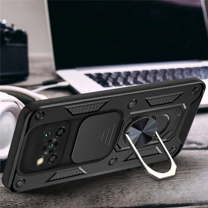 Xiaomi Poco X3 Case with Sliding Lens Protection and 360° Rotating Bracket TPU Armor Cover